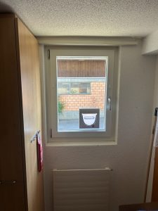 Cat door fitted into a patio slider