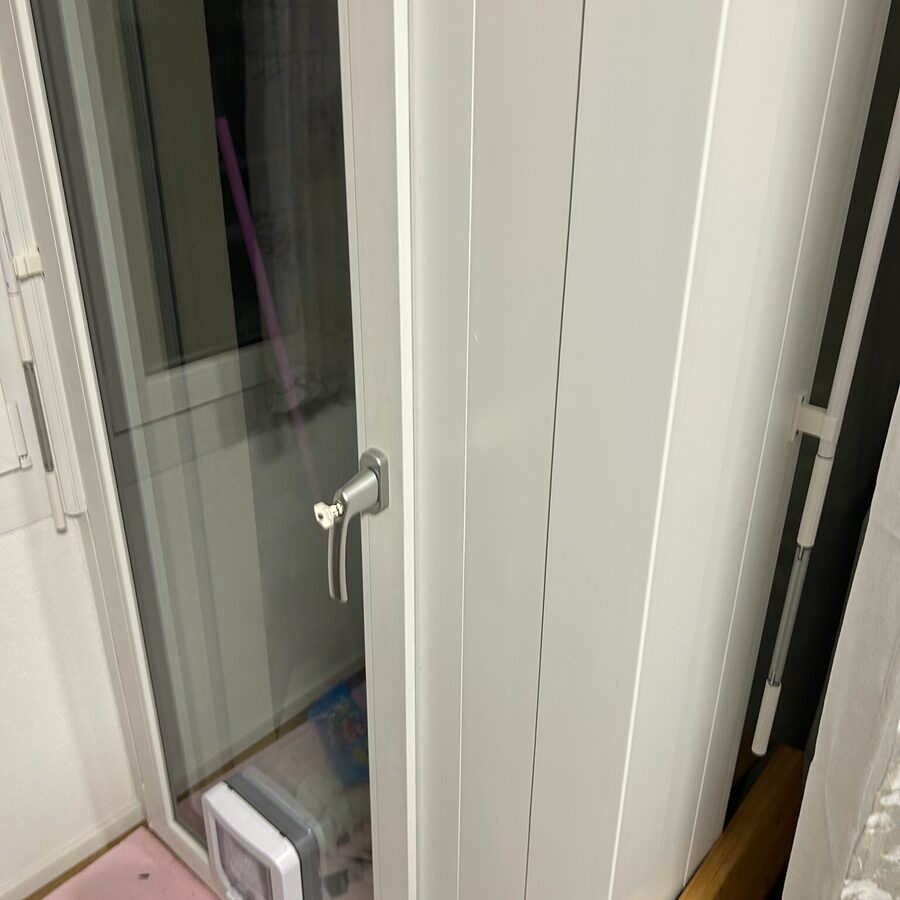 Cat door fitted into a patio door panel